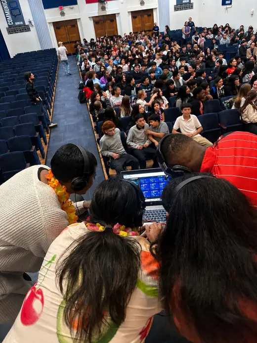 Students collaborate on a beat during an LTBB assembly.